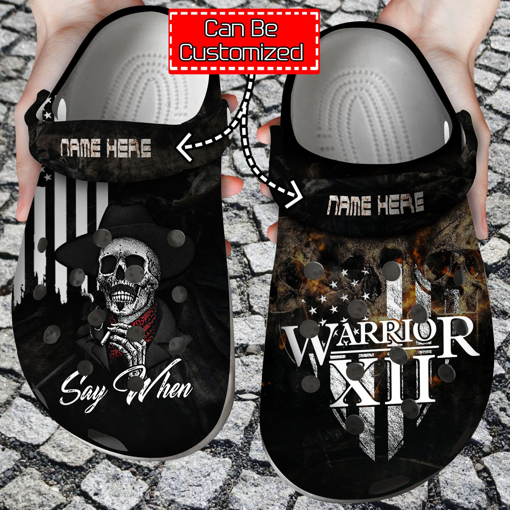 Personalized Skull Warrior XII Say When clog Shoes