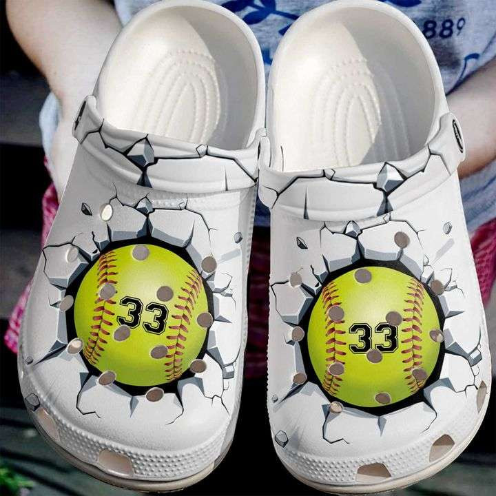 Personalized Softball Broken Crocband Clogs