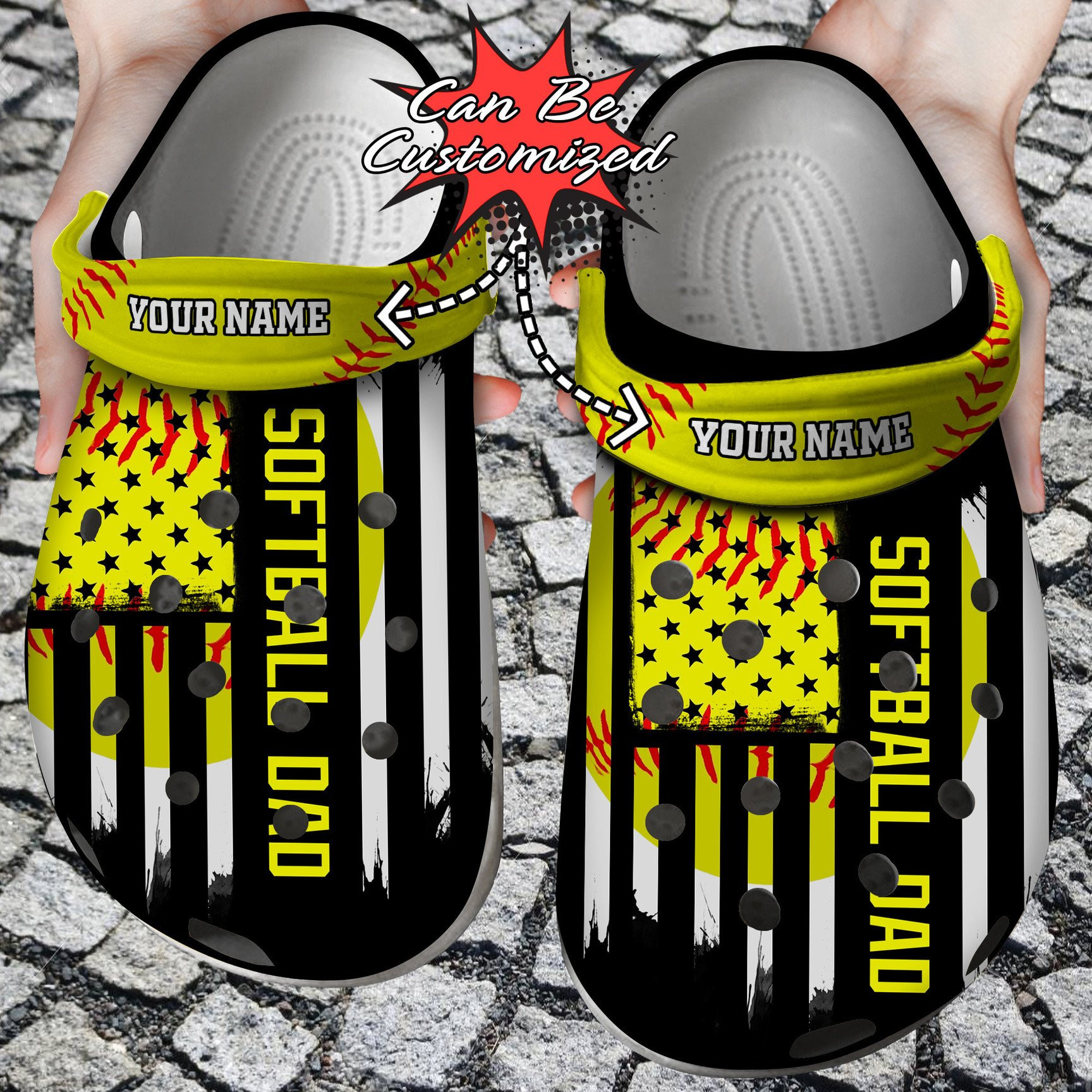 Personalized Softball Dad Vintage Flag clog Shoes Sport