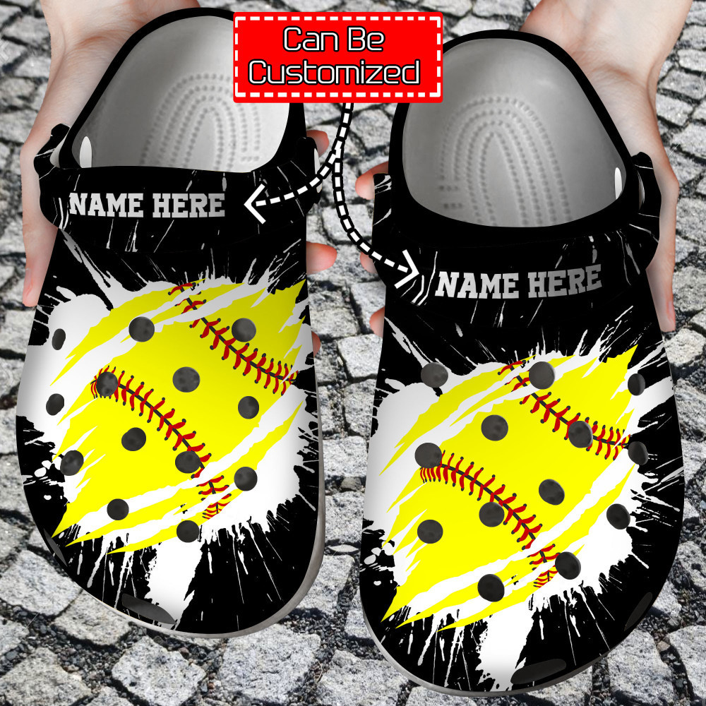 Personalized Softball Ripped Through clog Shoes For Men And Women