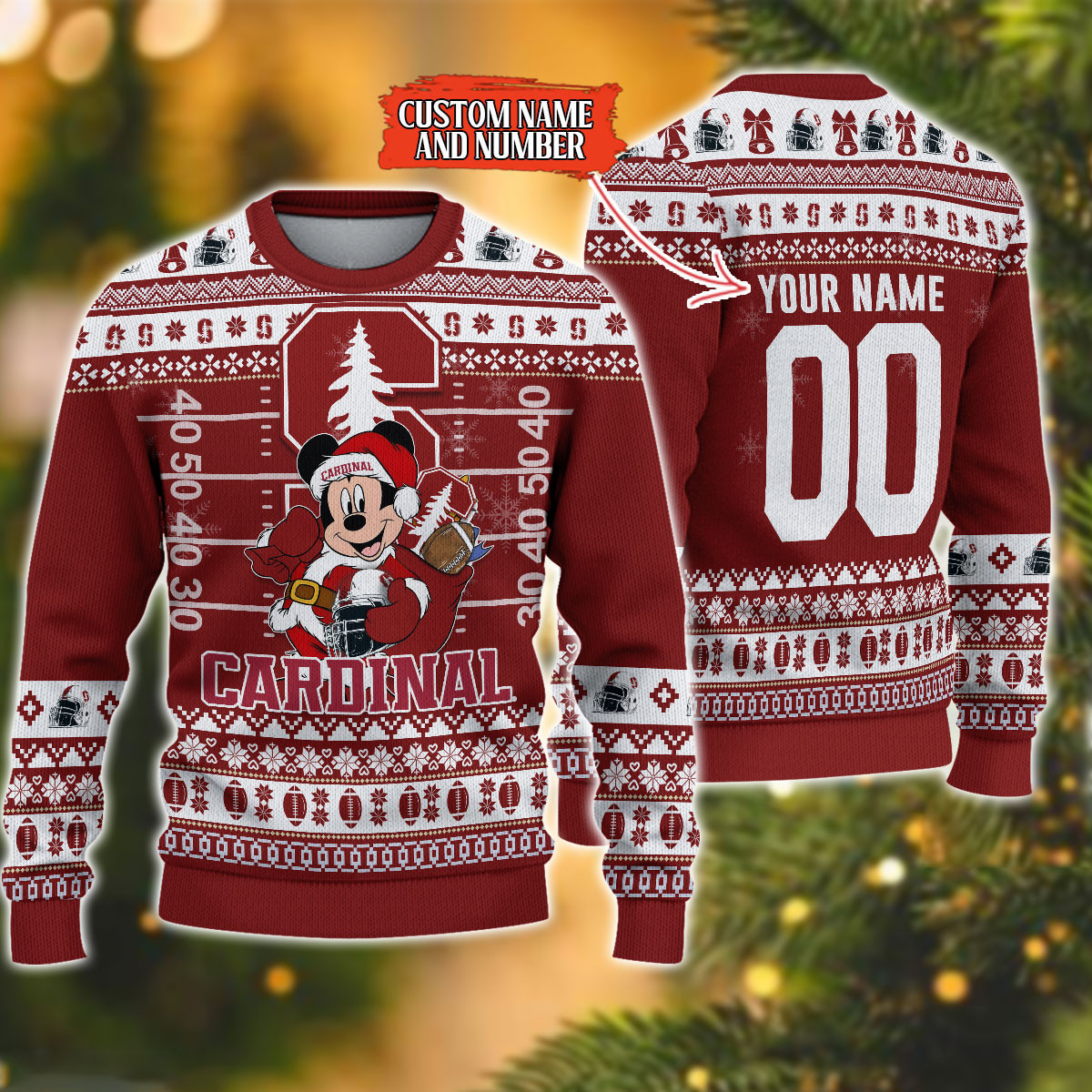 Personalized Stanford Cardinal Mickey Ugly Christmas Sweater Adult 3D Funny Matching for family
