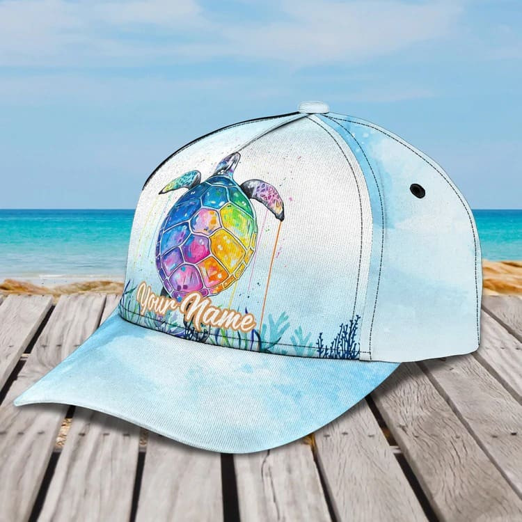 Personalized Summer Sea Turtle 3D Baseball Cap for Boyfriend, Beach Turtle Hat for Summer Holiday Trucker Hats Custom Hats Gifts For Men & Women