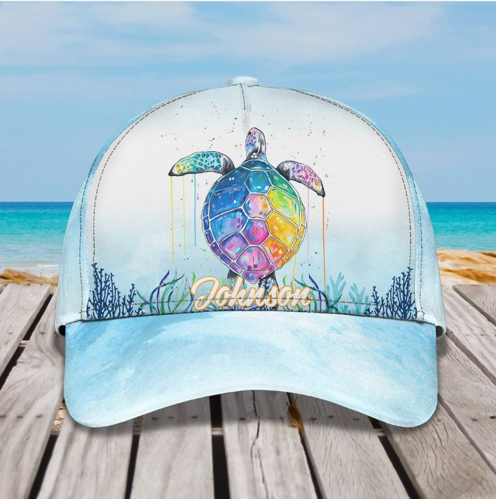 Personalized Summer Sea Turtle 3D Baseball Cap for Boyfriend, Beach Turtle Hat for Summer Holiday Trucker Hats Custom Hats Gifts For Men & Women