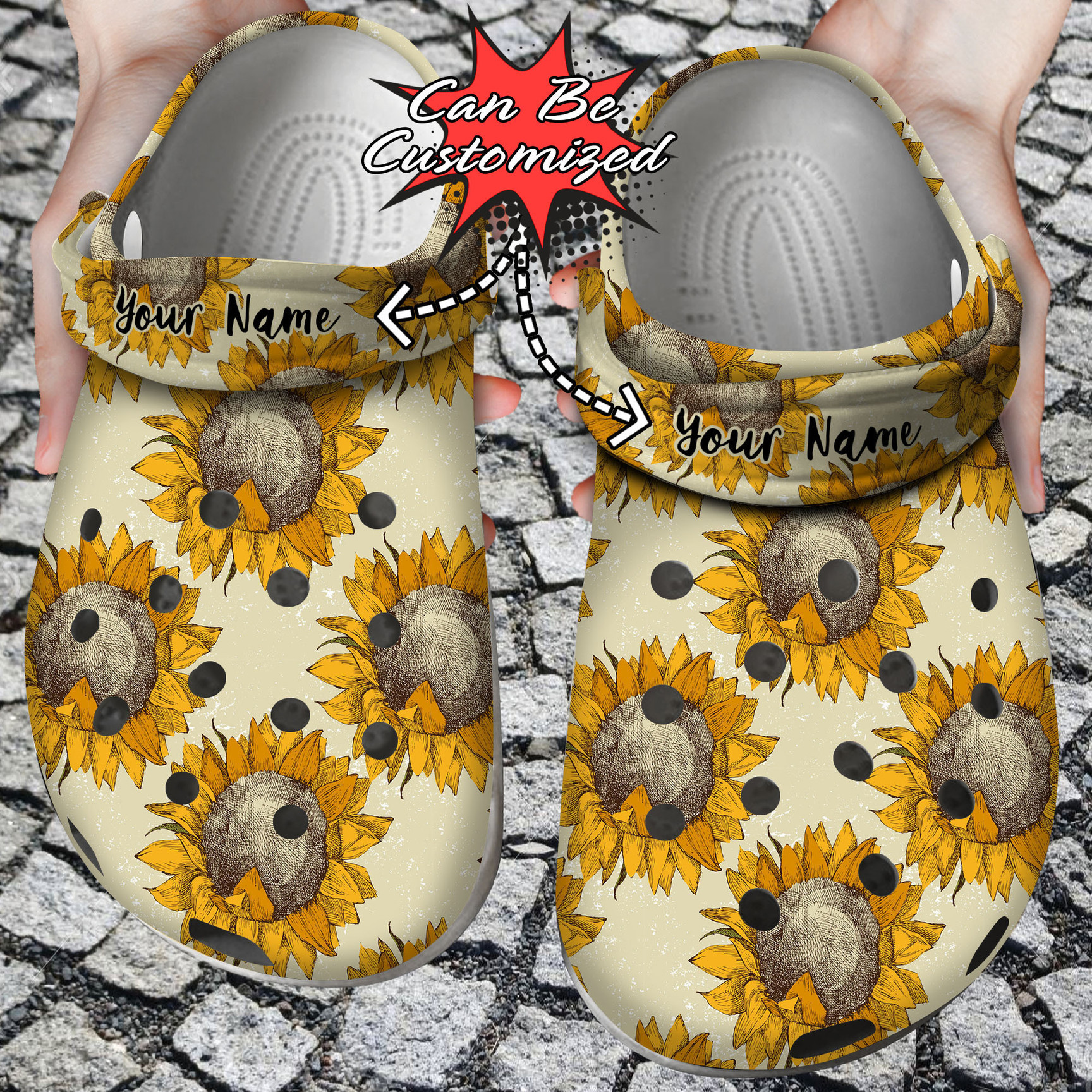 Personalized Sunflower Hand Drawn Pattern clog Shoes Custom