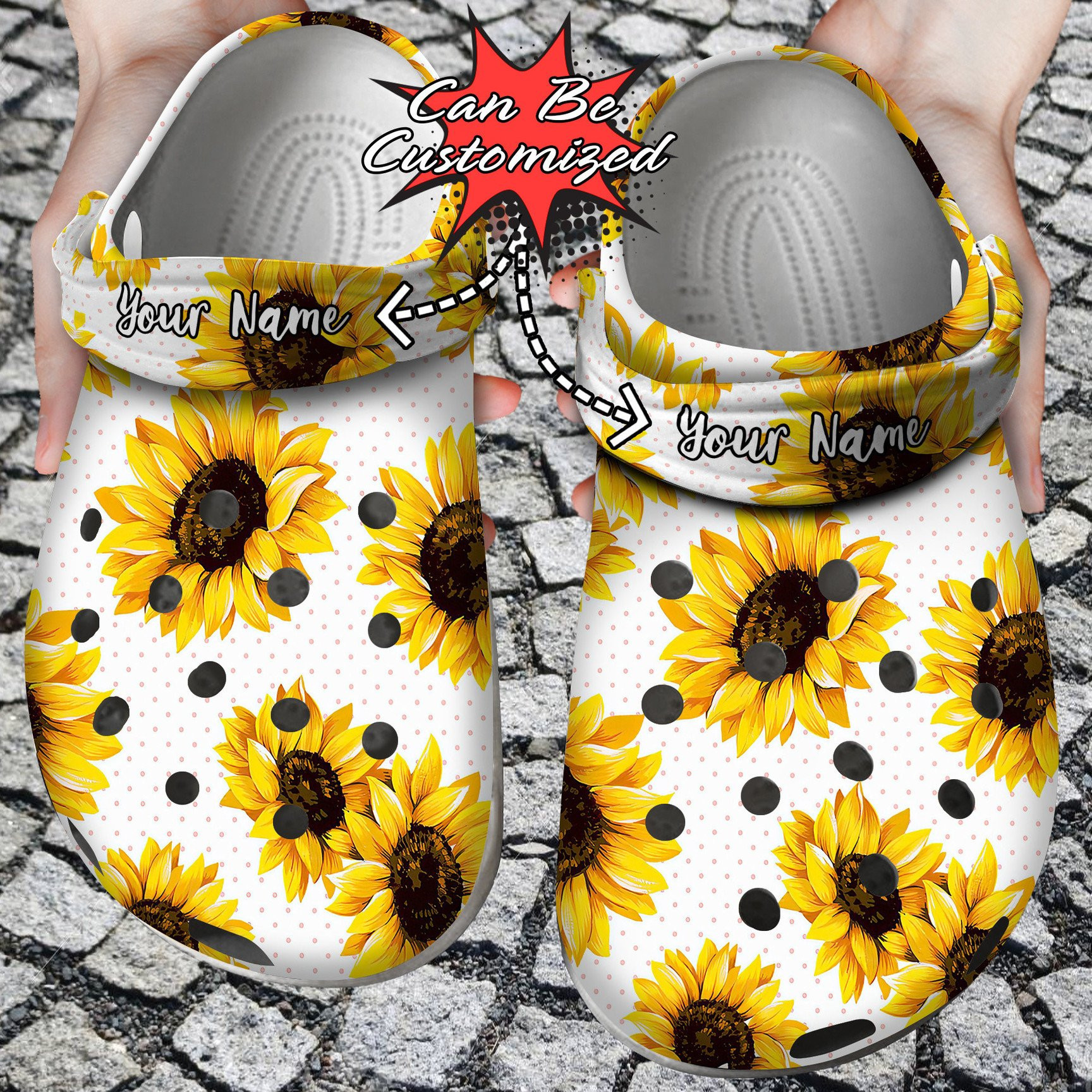 Personalized Sunflower Polka Dots Pattern clog Shoes Custom
