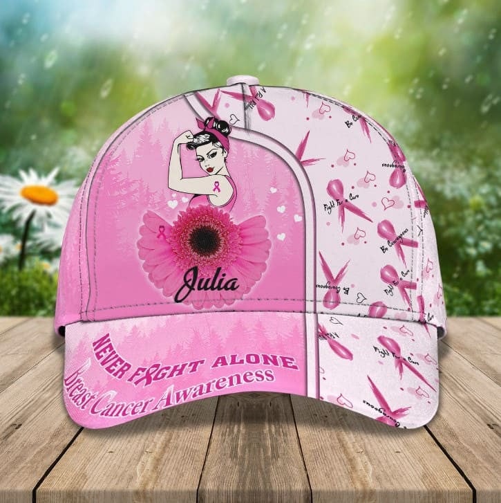 Personalized Sunflowers Breast Cancer Awareness Classic Cap for Women, Girl Trucker Hats Custom Hats Gifts For Men & Women