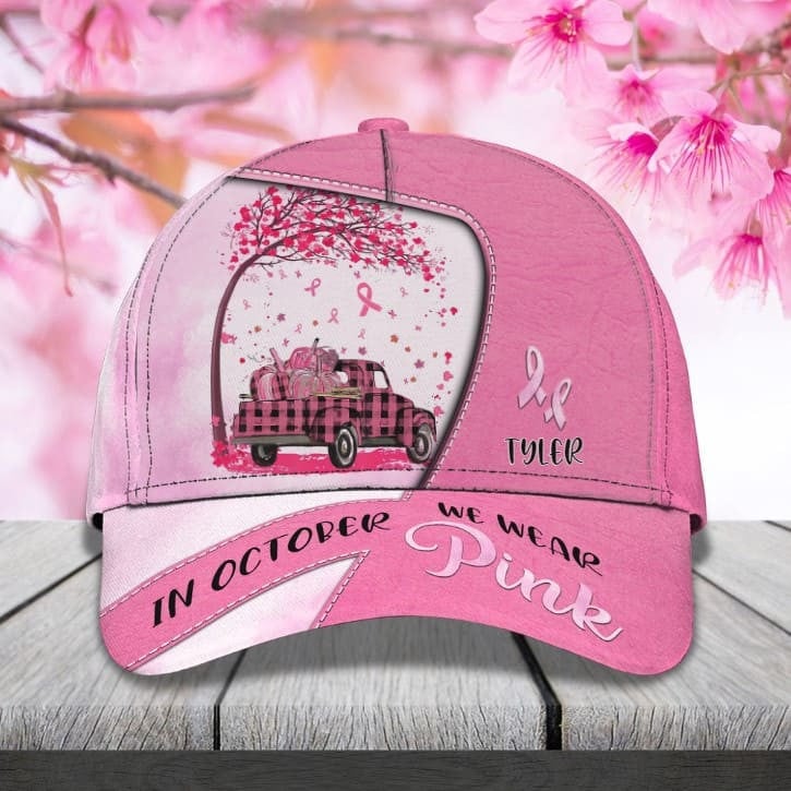 Personalized Sunflowers Breast Cancer Awareness Classic Cap for Women, Girl Trucker Hats Custom Hats Gifts For Men & Women