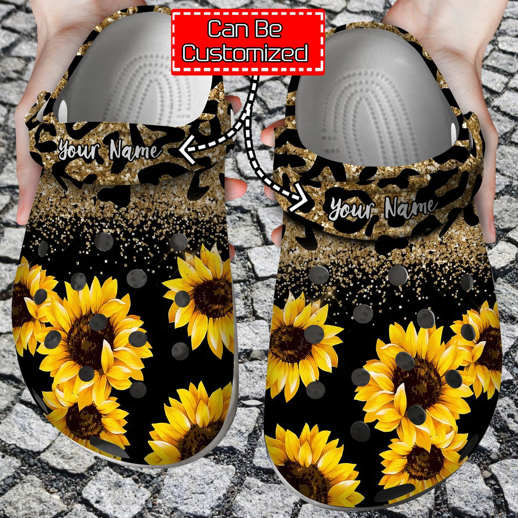 Personalized Sunflowers Glitter Leopard clog Shoes Sunflower