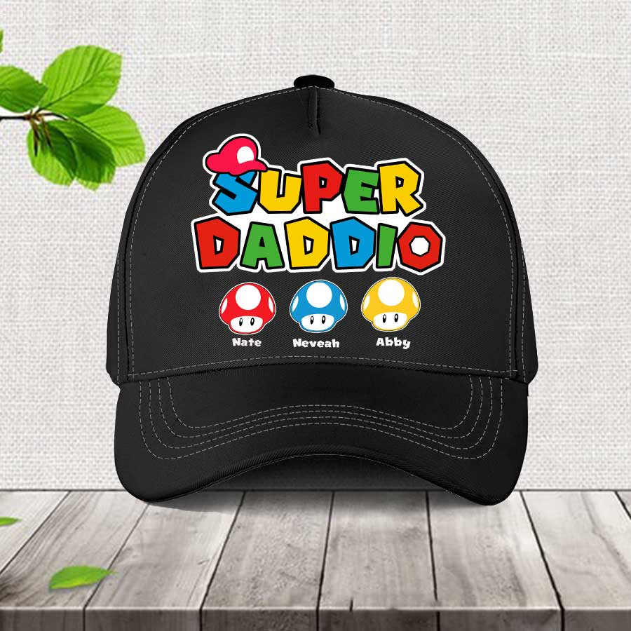Personalized Super Daddio Hat, Mario Daddy 3d Classic Cap Gift for Dad, Gift for Father's Day Trucker Hats Custom Hats Gifts For Men & Women