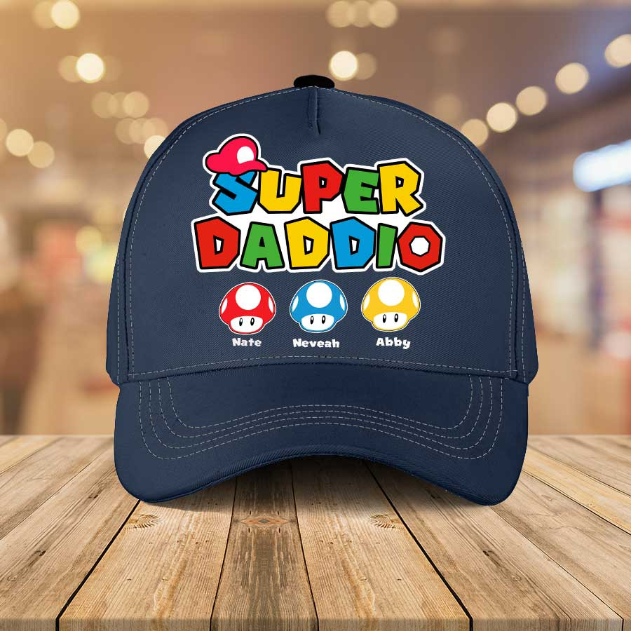 Personalized Super Daddio Hat, Mario Daddy 3d Classic Cap Gift for Dad, Gift for Father's Day Trucker Hats Custom Hats Gifts For Men & Women