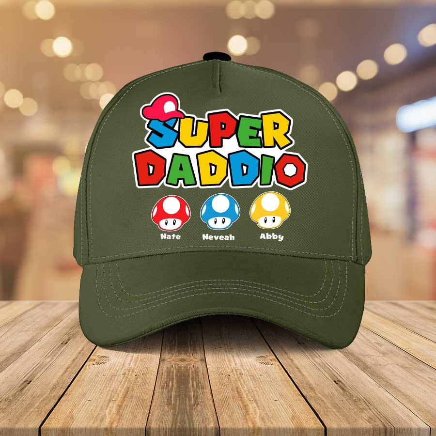 Personalized Super Daddio Hat, Mario Daddy 3d Classic Cap Gift for Dad, Gift for Father's Day Trucker Hats Custom Hats Gifts For Men & Women