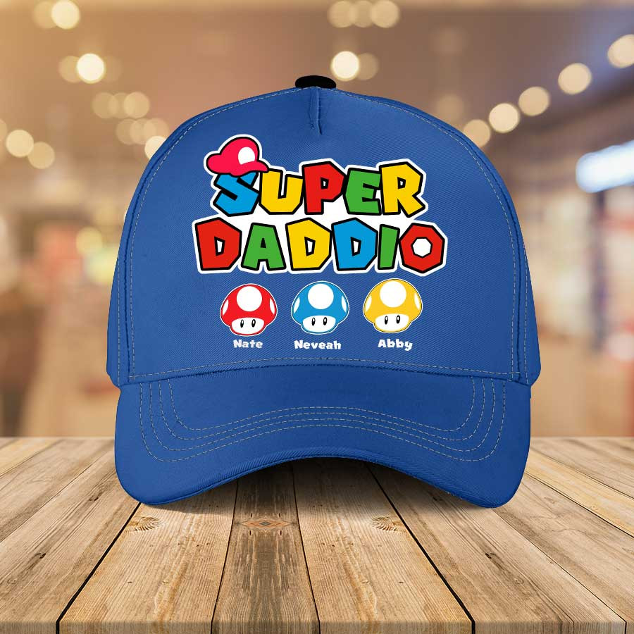Personalized Super Daddio Hat, Mario Daddy 3d Classic Cap Gift for Dad, Gift for Father's Day Trucker Hats Custom Hats Gifts For Men & Women