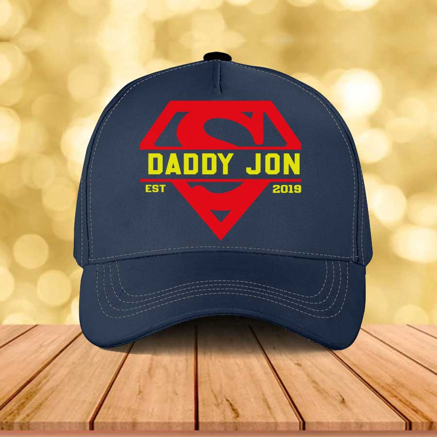 Personalized Superman Dad Hero, Daddy Est Classic Cap for Father's Day Hats Trucker Hats Custom Hats Gifts For Men & Women