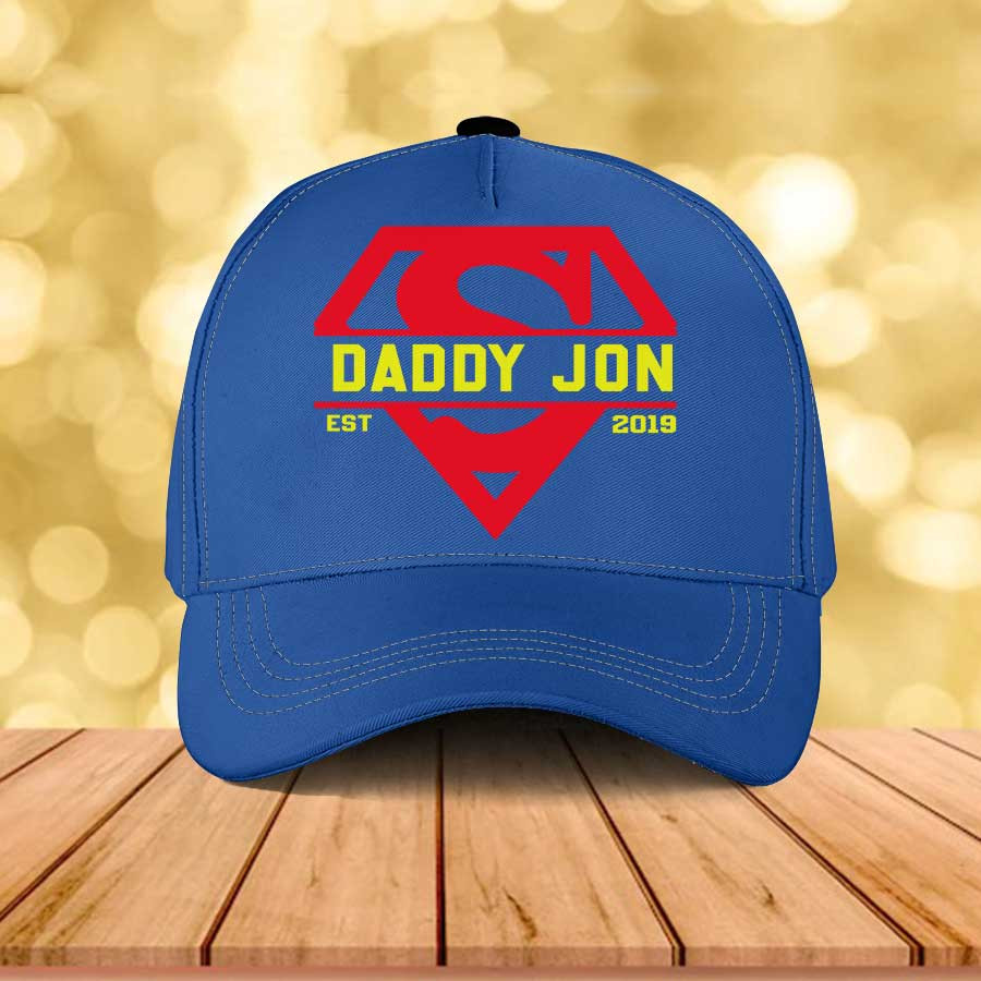 Personalized Superman Dad Hero, Daddy Est Classic Cap for Father's Day Hats Trucker Hats Custom Hats Gifts For Men & Women