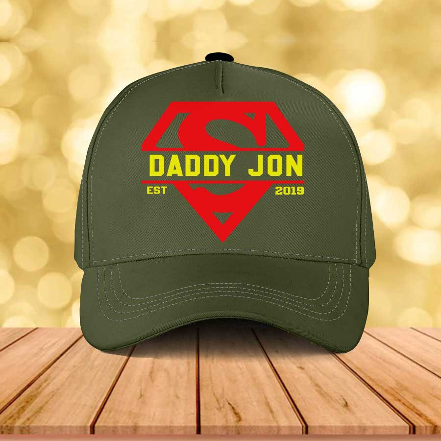 Personalized Superman Dad Hero, Daddy Est Classic Cap for Father's Day Hats Trucker Hats Custom Hats Gifts For Men & Women