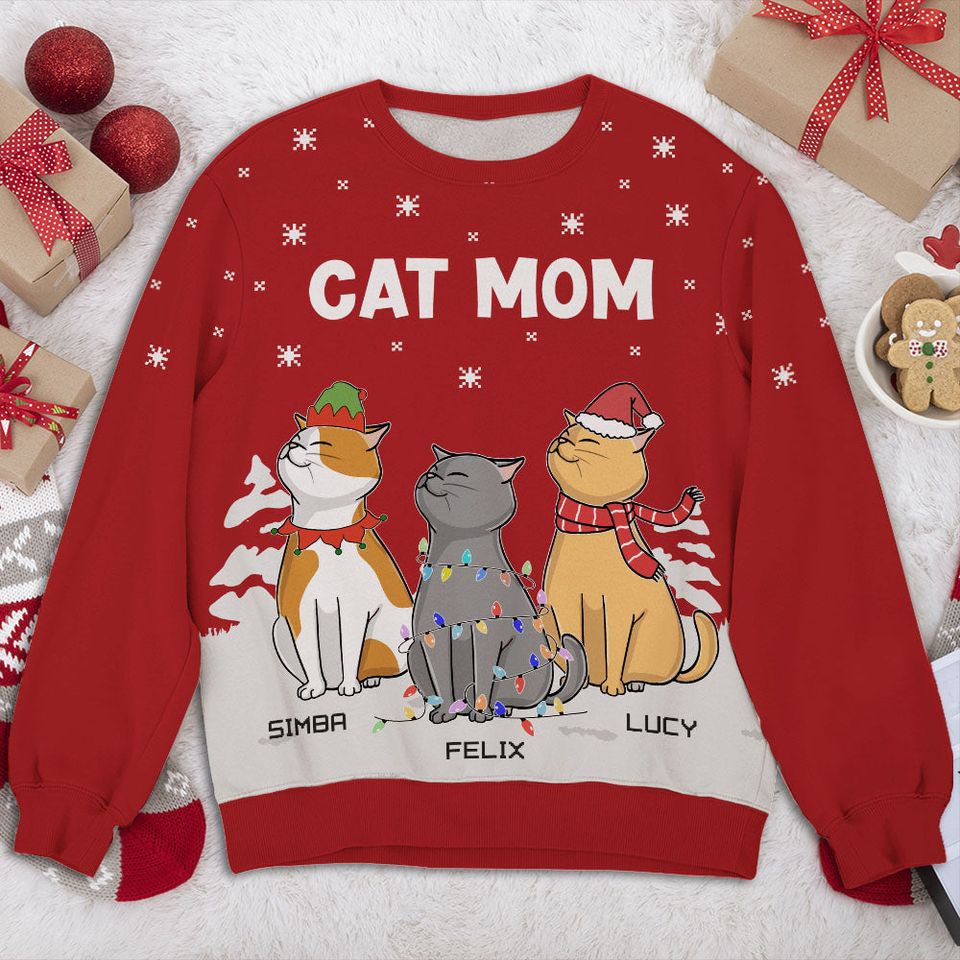 Personalized Sweatshirt for Cat Lovers Featuring Cat and Snow - Image 2