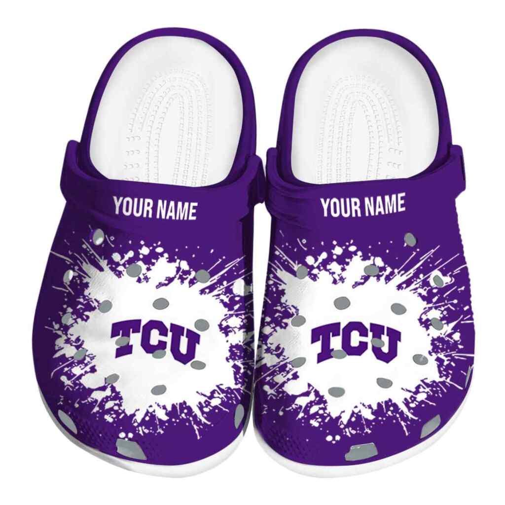 Personalized TCU Horned Frogs Splatter Background ClogTVC180168