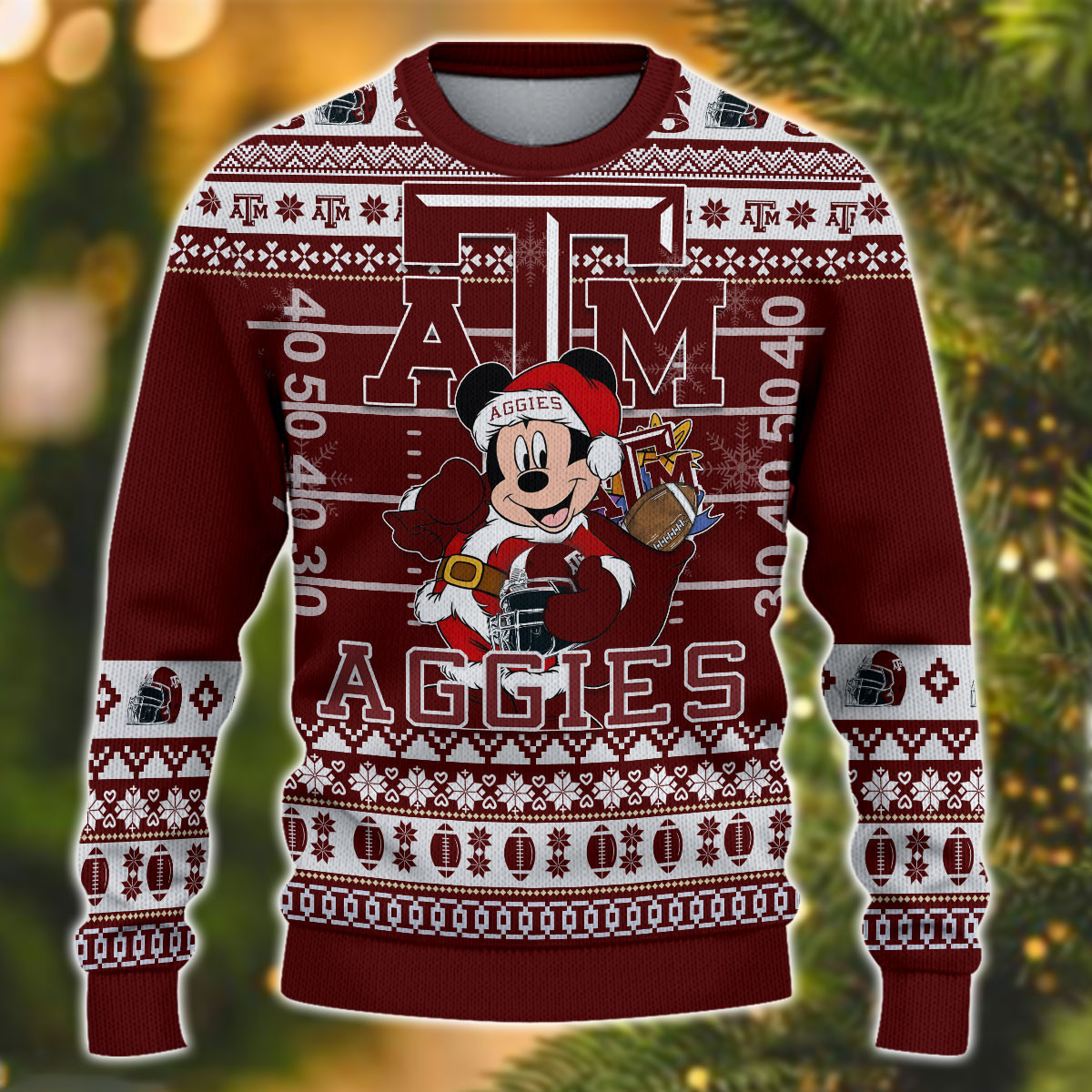 Personalized Texas AM Aggies Mickey Ugly Christmas Sweater Adult 3D Funny Matching for family - Image 2