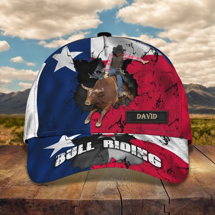 Personalized Texas Flag Bull Riding Hat for Men, Husband, Custom Name Bull Rider 3D Classic Cap Trucker Hats Custom Hats Gifts For Men & Women