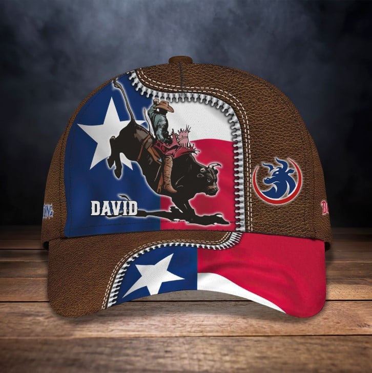 Personalized Texas Flag Bull Riding Hat for Men, Husband, Custom Name Bull Rider 3D Classic Cap Trucker Hats Custom Hats Gifts For Men & Women