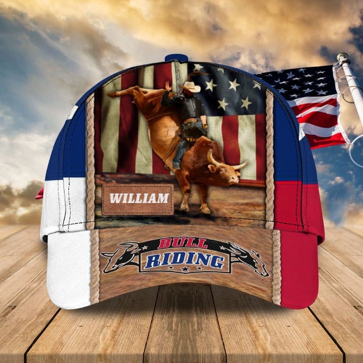Personalized Texas Flag Bull Riding Hat for Men, Husband, Custom Name Bull Rider 3D Classic Cap Trucker Hats Custom Hats Gifts For Men & Women