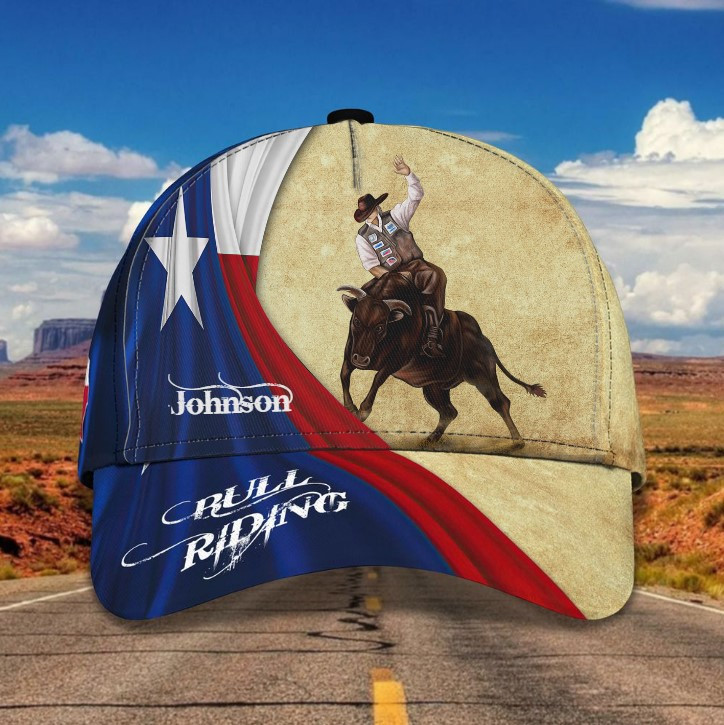 Personalized Texas Flag Bull Riding Hat for Men, Husband, Custom Name Bull Rider 3D Classic Cap Trucker Hats Custom Hats Gifts For Men & Women