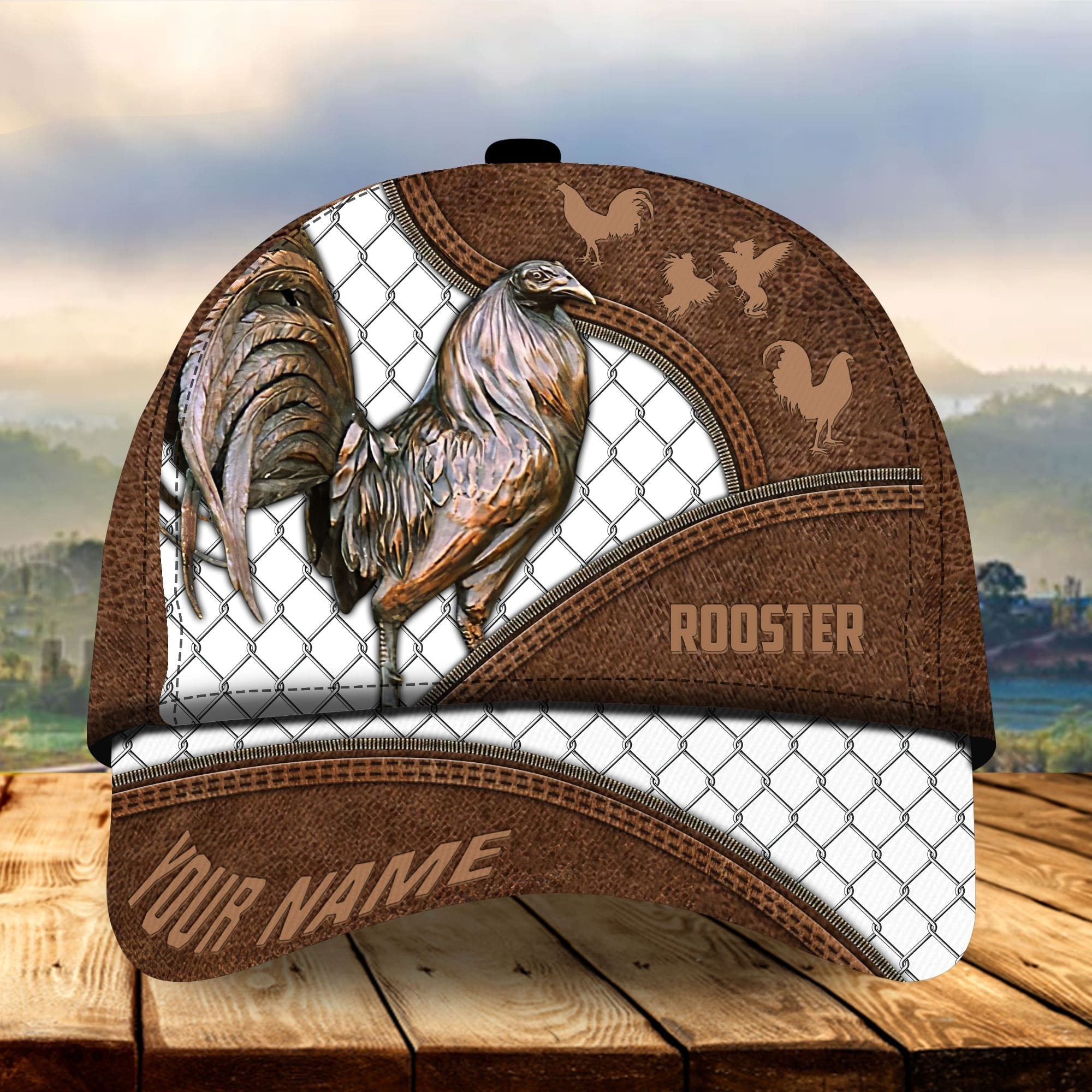 Personalized The Best Rooster Cap Hat With Leather Pattern, Rooster Hats For Chicken Lovers Multicolor Trucker Hats Custom Hats Gifts For Men & Women