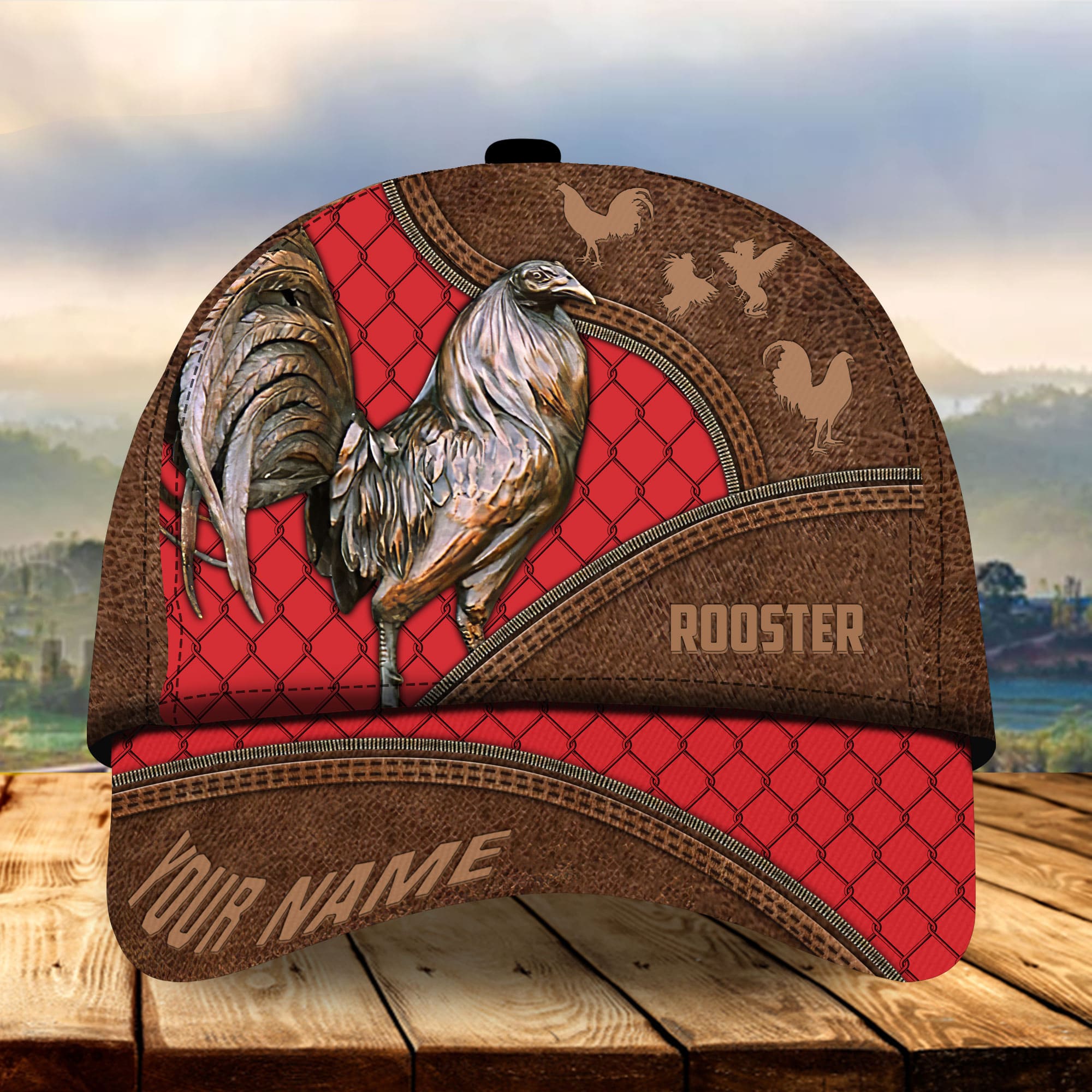 Personalized The Best Rooster Cap Hat With Leather Pattern, Rooster Hats For Chicken Lovers Multicolor Trucker Hats Custom Hats Gifts For Men & Women
