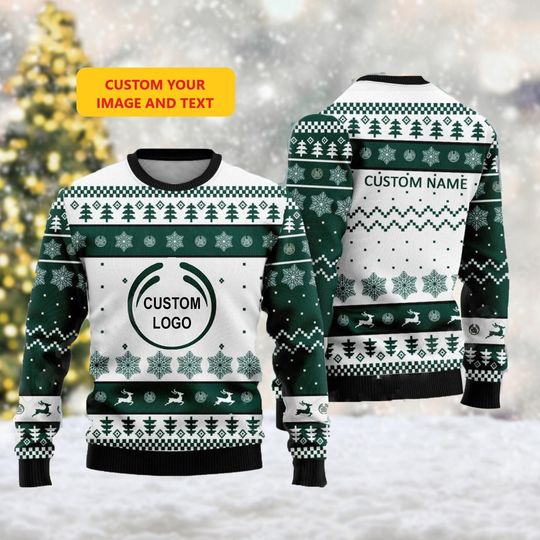 Personalized The Shop Logo Ugly Christmas Sweater, Custom Logo Photo Xmas Sweatshirt - Image 7