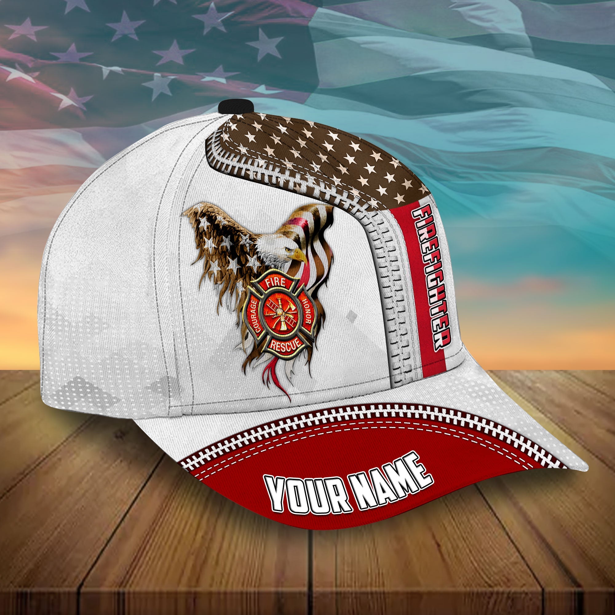 Personalized The Thin Red Line Hats Firefighter American Eagle Cap Trucker Hats Custom Hats Gifts For Men & Women
