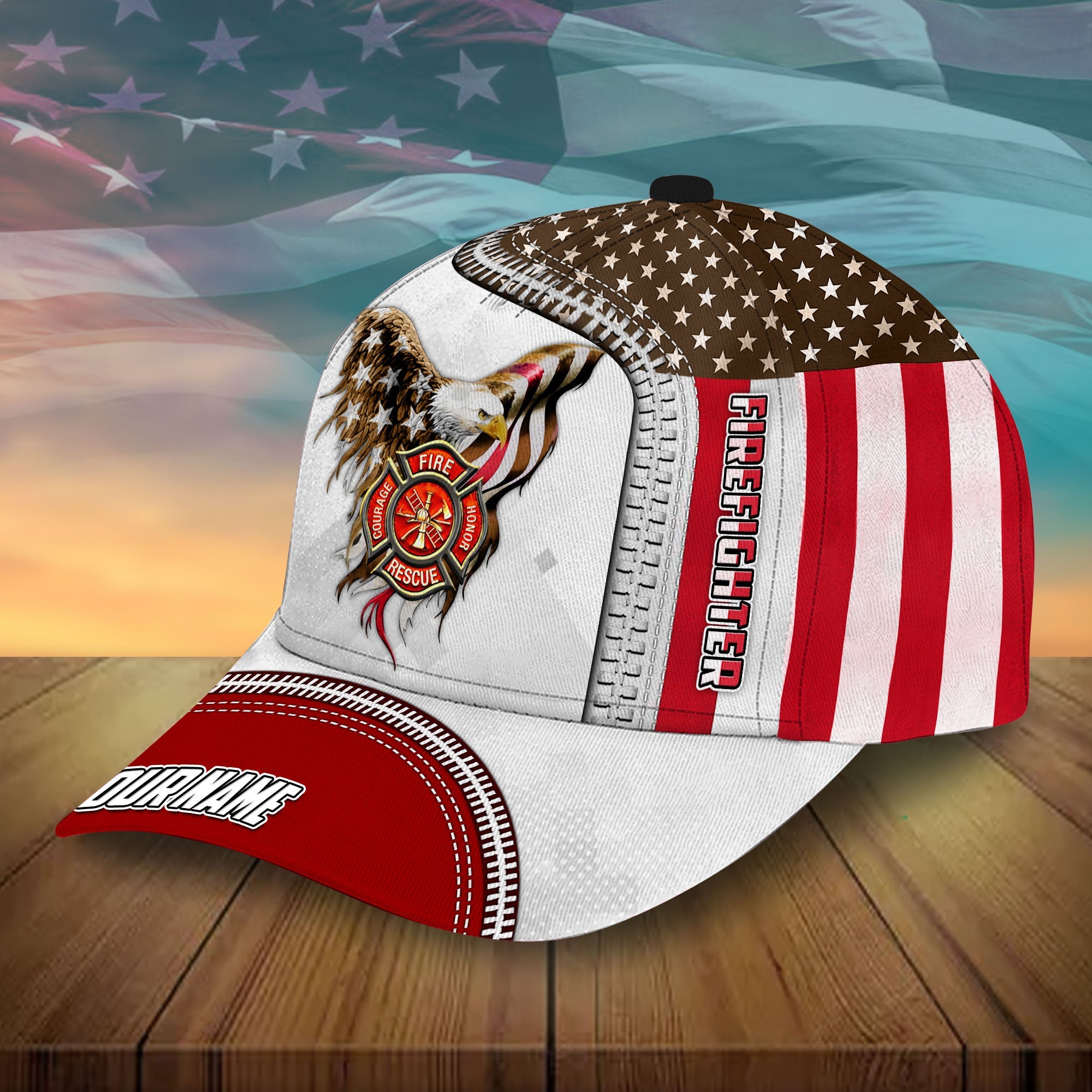 Personalized The Thin Red Line Hats Firefighter American Eagle Cap Trucker Hats Custom Hats Gifts For Men & Women
