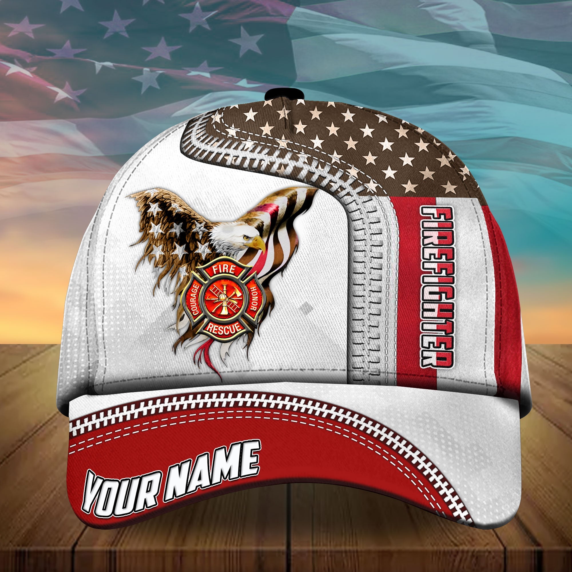 Personalized The Thin Red Line Hats Firefighter American Eagle Cap Trucker Hats Custom Hats Gifts For Men & Women