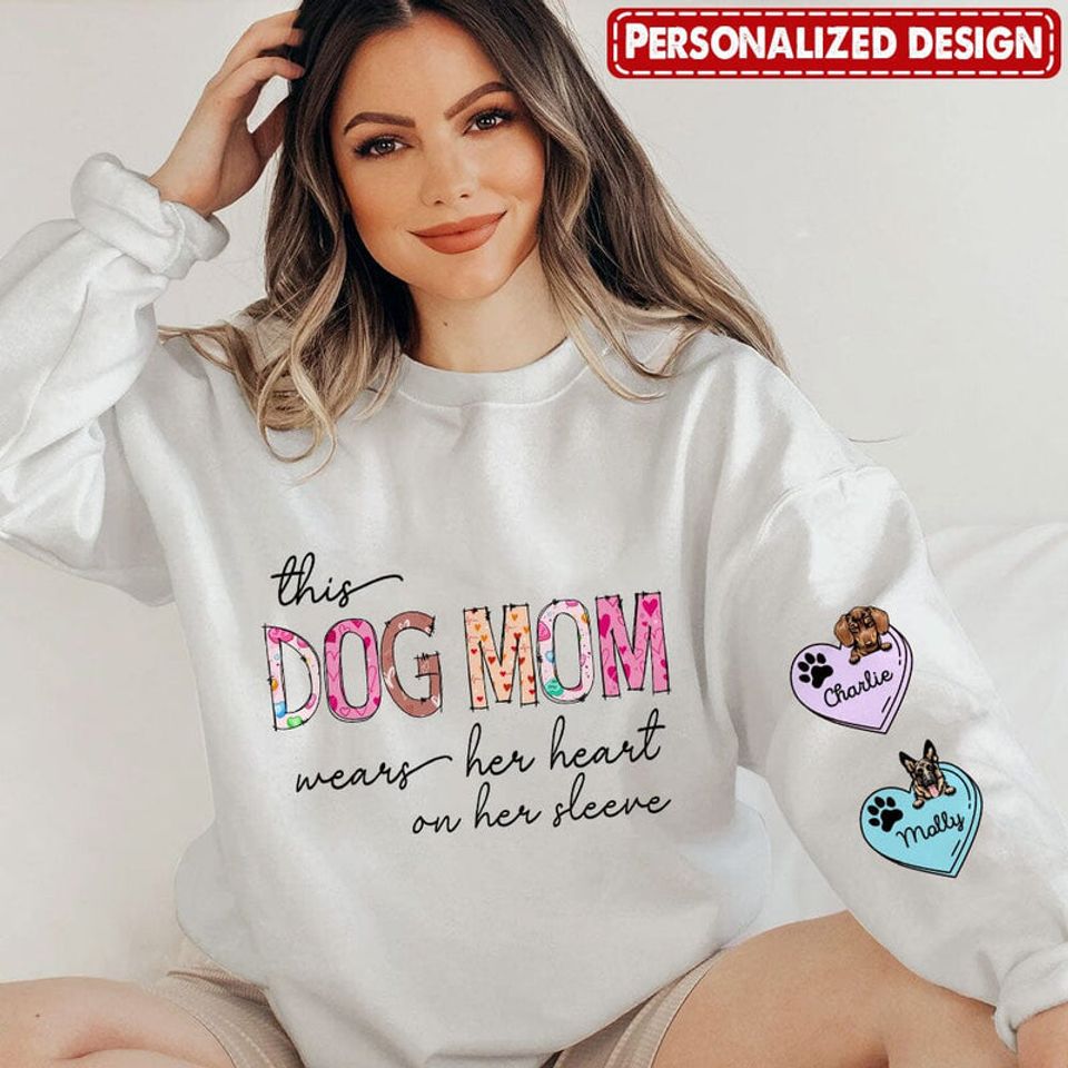 Personalized This Dog Mom wears her heart on her sleeve 3D Sweater
