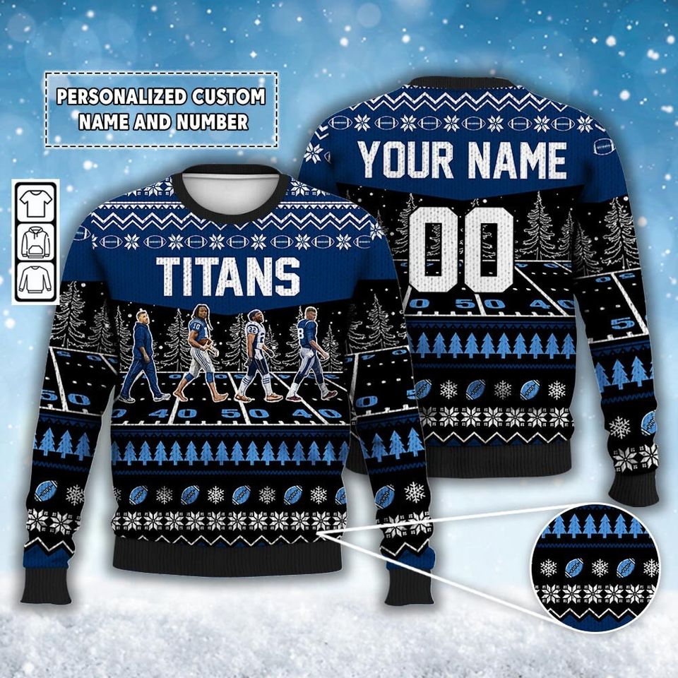 Personalized Titans Walking Abbey Road Christmas Football Ugly Sweater