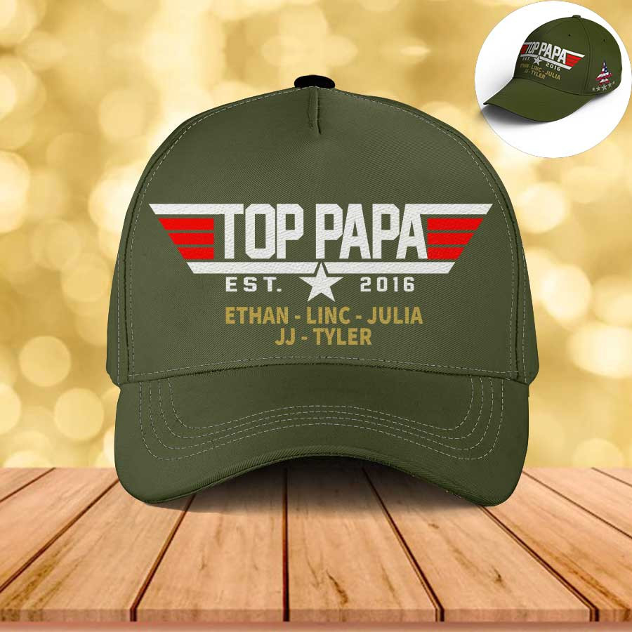 Personalized Top Papa Classic Cap, Top Grandpa Est Hats with Grandkid Names Cap Trucker Hats Custom Hats Gifts For Men & Women