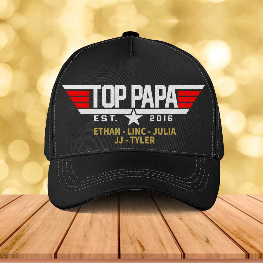 Personalized Top Papa Classic Cap, Top Grandpa Est Hats with Grandkid Names Cap Trucker Hats Custom Hats Gifts For Men & Women