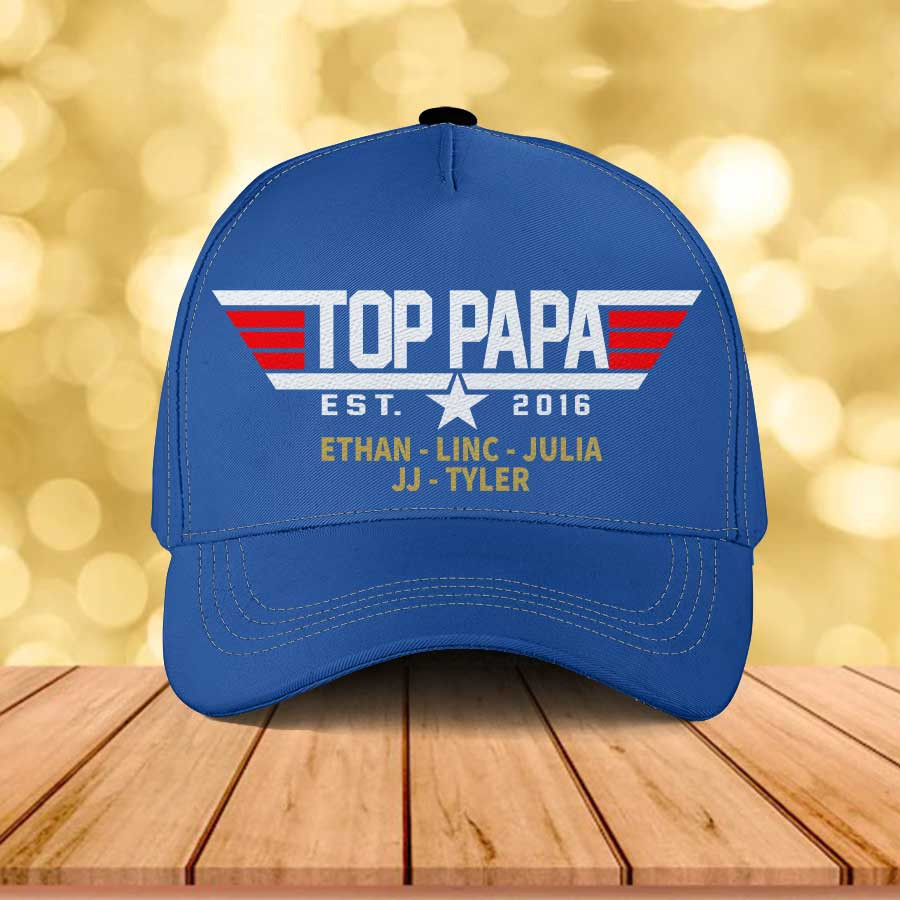 Personalized Top Papa Classic Cap, Top Grandpa Est Hats with Grandkid Names Cap Trucker Hats Custom Hats Gifts For Men & Women