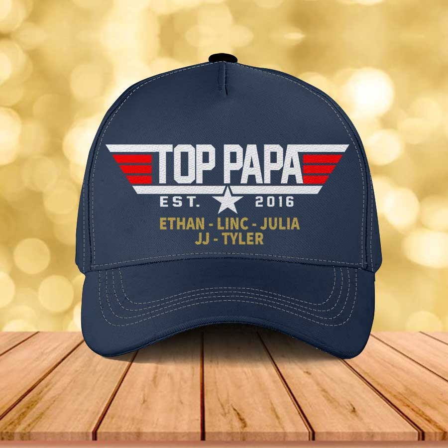 Personalized Top Papa Classic Cap, Top Grandpa Est Hats with Grandkid Names Cap Trucker Hats Custom Hats Gifts For Men & Women