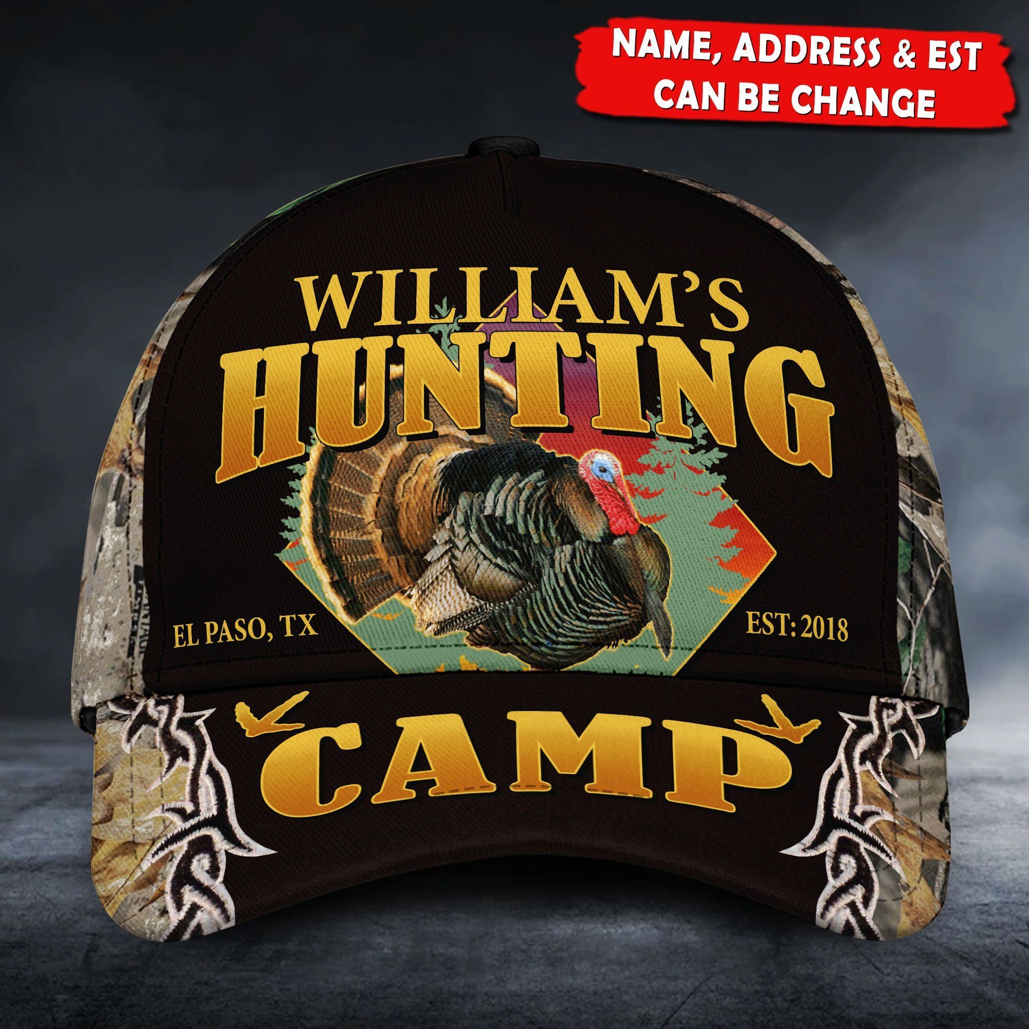 Personalized Turkey Hunting Camp Classic Caps, Father's Day Gift For Son Dad Husband Trucker Hats Custom Hats Gifts For Men & Women