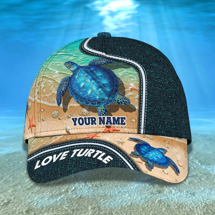 Personalized Turtle Cap for Son, Summer Beach Turtle Hat for Him Turtle Lovers Summer Holiday Trucker Hats Custom Hats Gifts For Men & Women