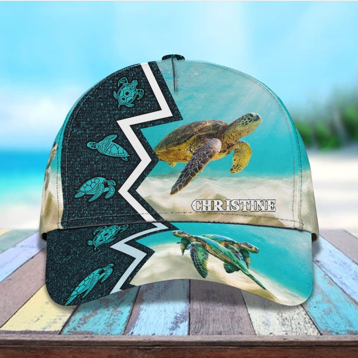 Personalized Turtle Cap for Son, Summer Beach Turtle Hat for Him Turtle Lovers Summer Holiday Trucker Hats Custom Hats Gifts For Men & Women