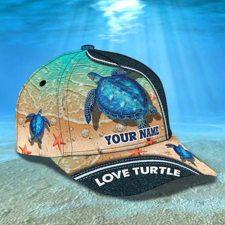Personalized Turtle Cap for Son, Summer Beach Turtle Hat for Him Turtle Lovers Summer Holiday Trucker Hats Custom Hats Gifts For Men & Women
