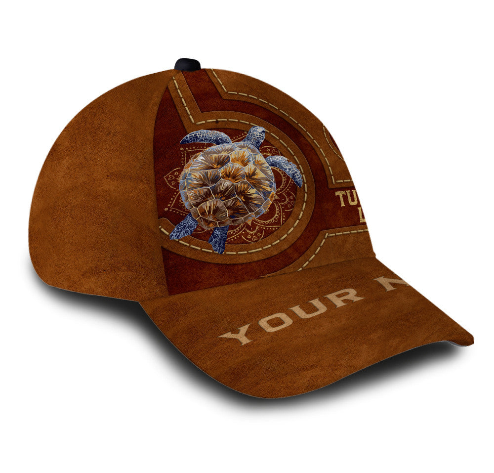 Personalized Turtle Lady Leather Hat Classic Cap Trucker Hats Custom Hats Gifts For Men & Women