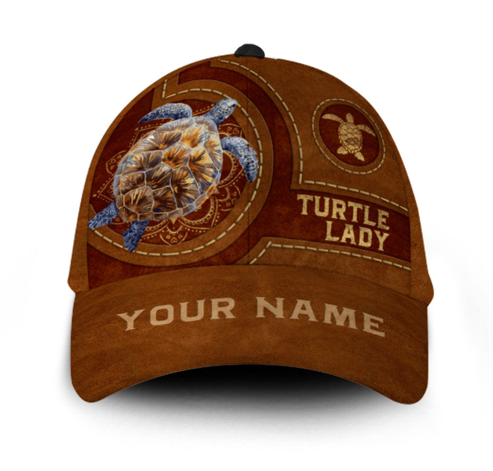 Personalized Turtle Lady Leather Hat Classic Cap Trucker Hats Custom Hats Gifts For Men & Women