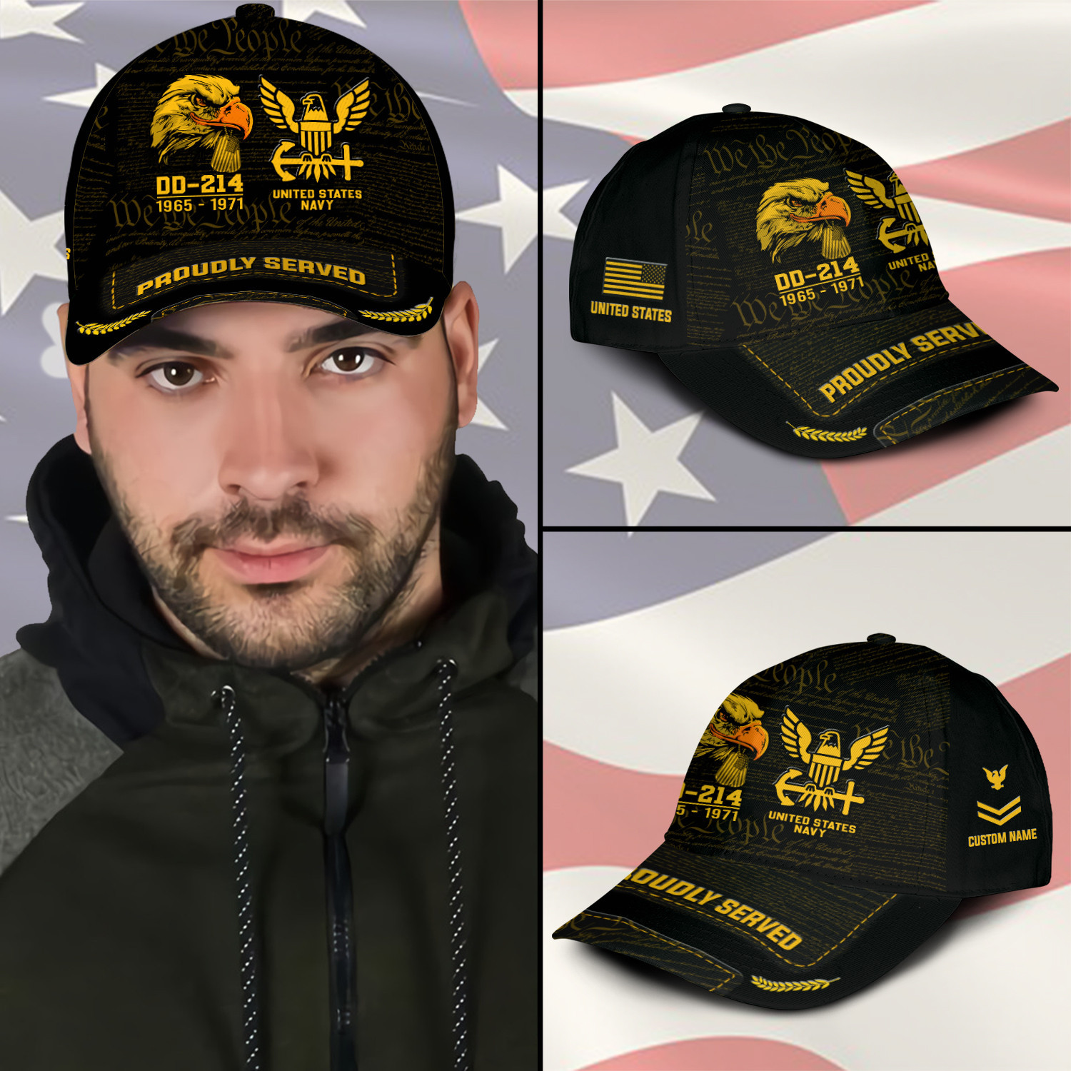Personalized U.S. Navy Veteran Hat - Custom Military Rank Name Year and Ball Cap Printing Trucker Hats Custom Hats Gifts For Men & Women