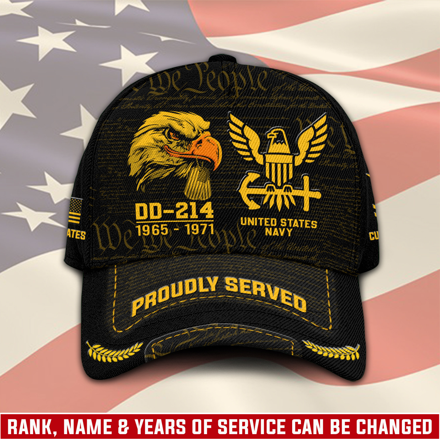Personalized U.S. Navy Veteran Hat - Custom Military Rank Name Year and Ball Cap Printing Trucker Hats Custom Hats Gifts For Men & Women