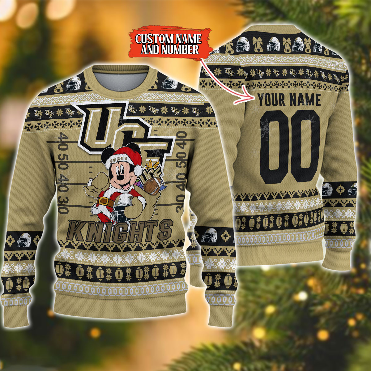 Personalized UCF Knights Mickey Ugly Christmas Sweater Adult 3D Funny Matching for family