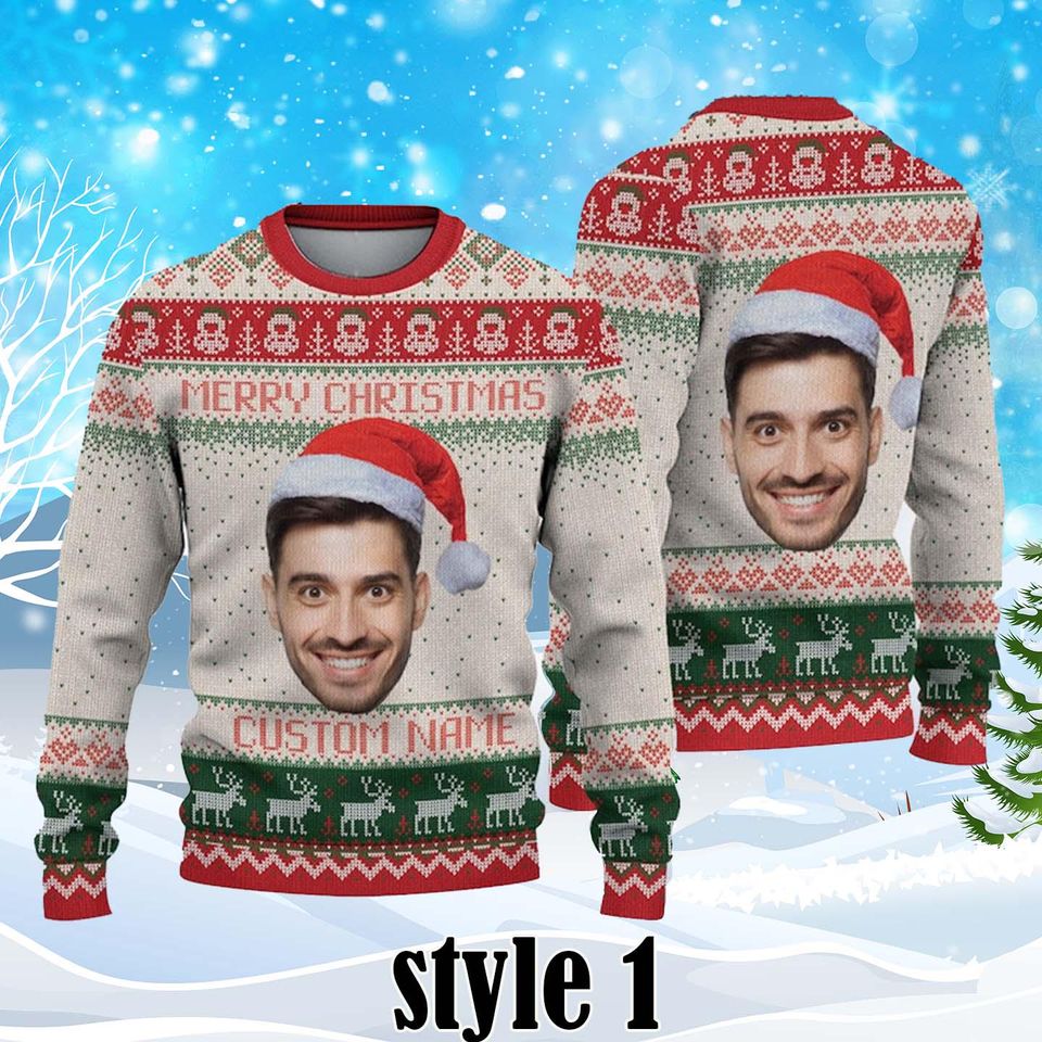 Personalized Ugly Christmas Face Sweater, Ugly Christmas Sweater