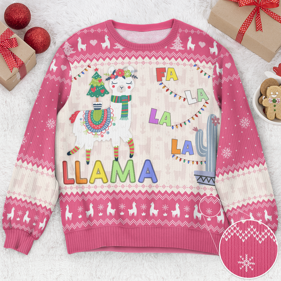 Personalized Ugly Christmas Sweater - Fa La La La Llama