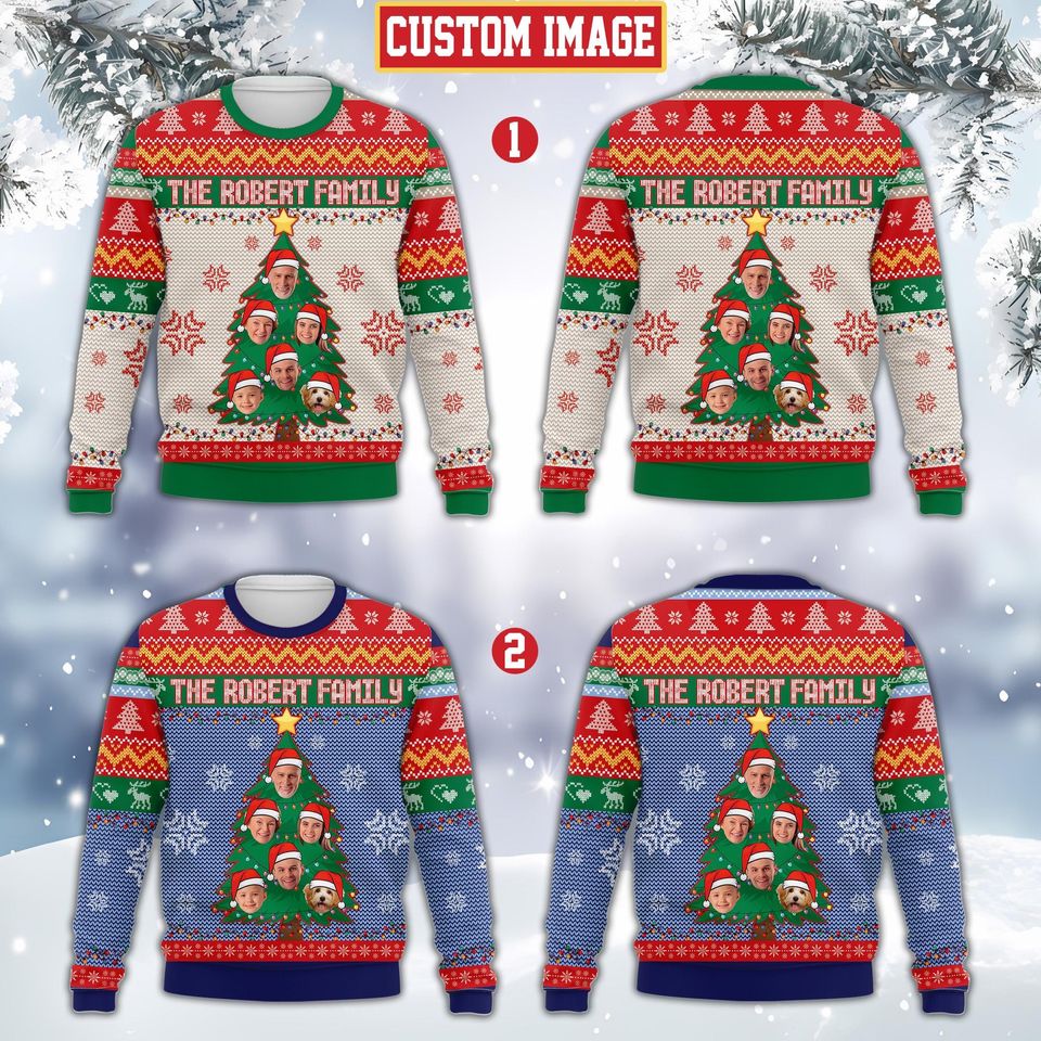 Personalized Ugly Christmas Sweater, Funny Family Photo Ugly